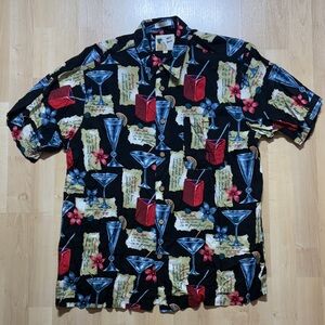Men's Tropical Cocktail Print Shirt - Black and Red